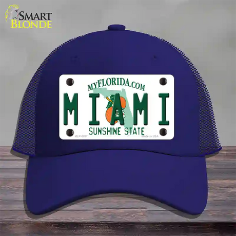 Miami Florida Novelty License Plate Hat Mesh / Royal Blue