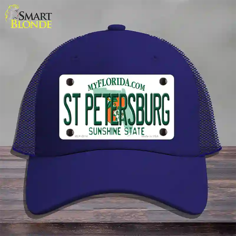 St Petersburg Florida Novelty License Plate Hat Mesh / Royal Blue