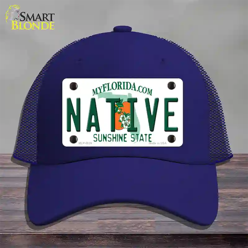 Native Florida Novelty License Plate Hat Mesh / Royal Blue