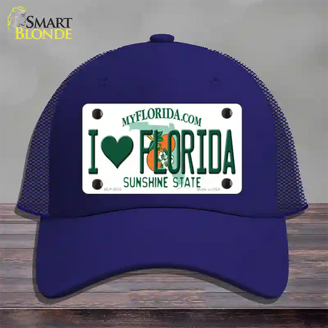 I Love Florida Novelty License Plate Hat Mesh / Royal Blue