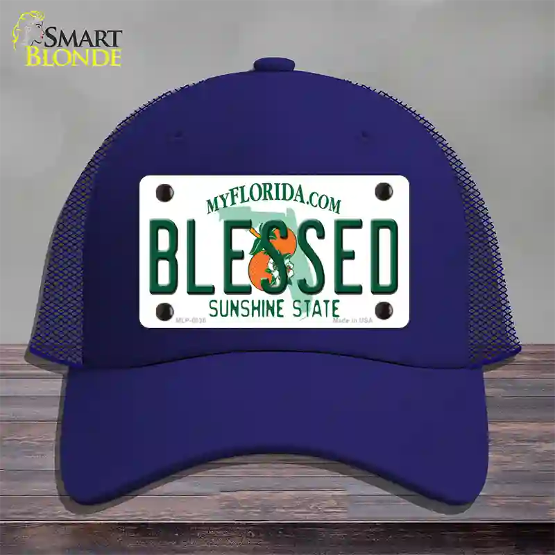 Blessed Florida Novelty License Plate Hat Mesh / Royal Blue