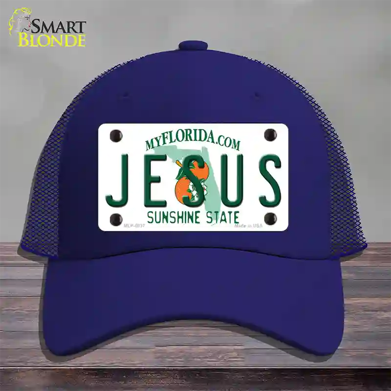 Jesus Florida Novelty License Plate Hat Mesh / Royal Blue