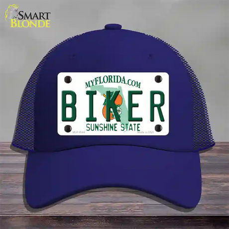 Biker Florida Novelty License Plate Hat Mesh / Royal Blue