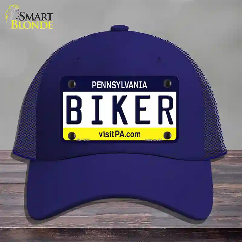 Biker Pennsylvania State Novelty License Plate Hat Mesh / Royal Blue