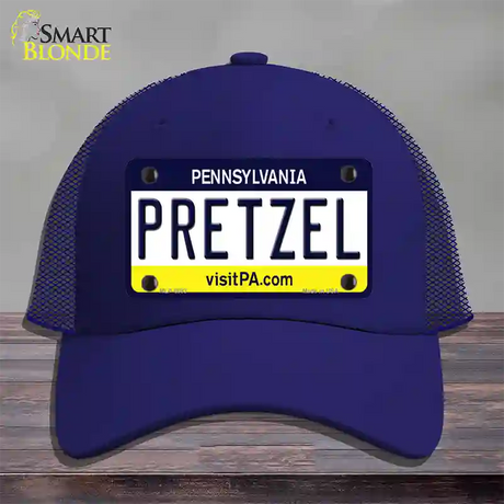 Pretzel Pennsylvania State Novelty License Plate Hat Mesh / Royal Blue