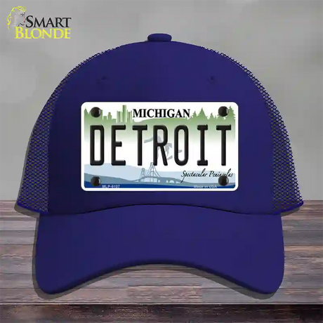 Detroit Michigan Novelty License Plate Hat Mesh / Royal Blue