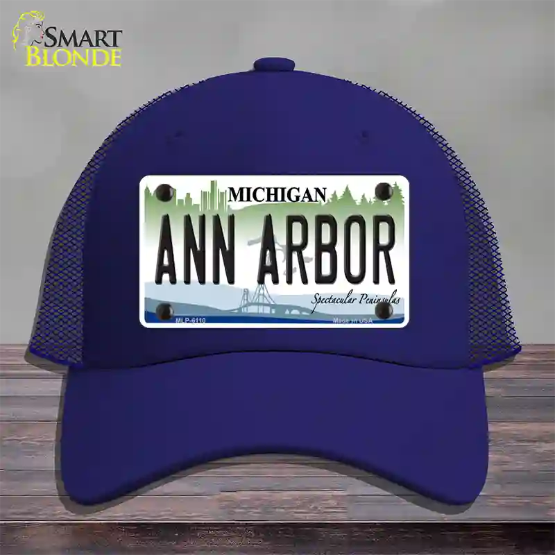 Ann Arbor Michigan Novelty License Plate Hat Mesh / Royal Blue