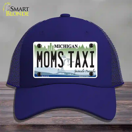 Moms Taxi Michigan Novelty License Plate Hat Mesh / Royal Blue