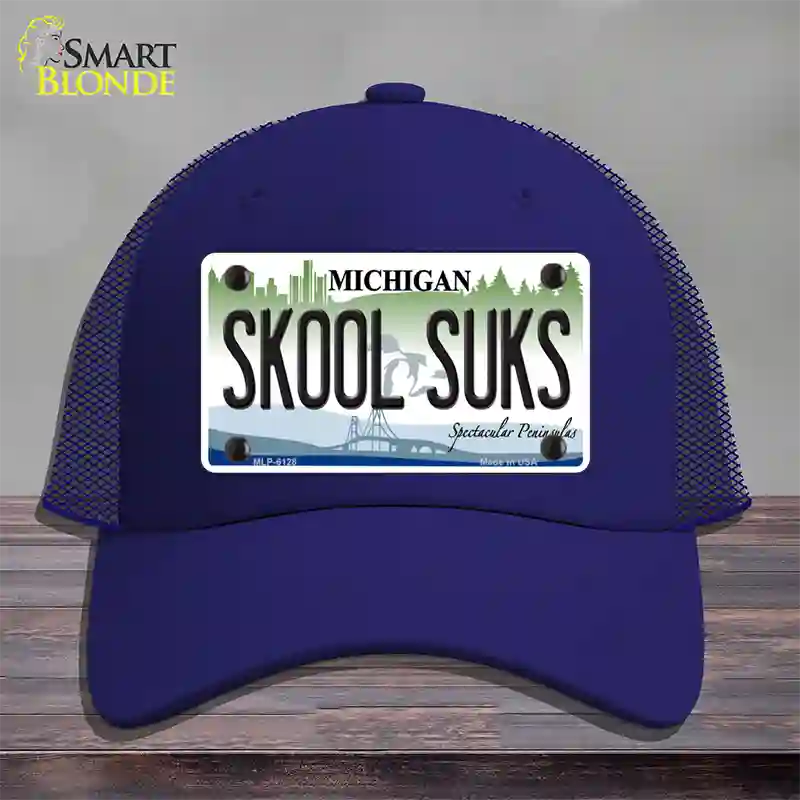 Skool Suks Michigan Novelty License Plate Hat Mesh / Royal Blue