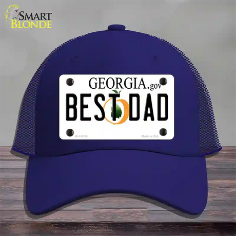 Best Dad Georgia Novelty License Plate Hat Mesh / Royal Blue