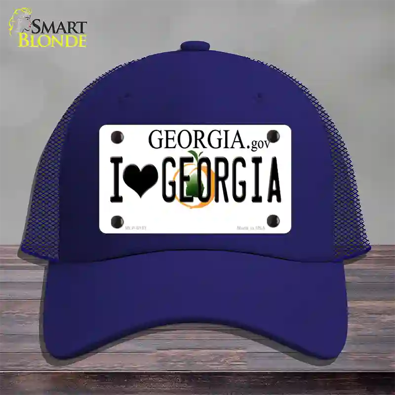 I Love Georgia Novelty License Plate Hat Mesh / Royal Blue