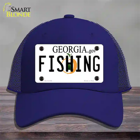 Fishing Georgia Novelty License Plate Hat Mesh / Royal Blue