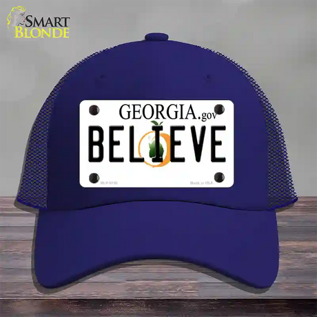 Believe Georgia Novelty License Plate Hat Mesh / Royal Blue