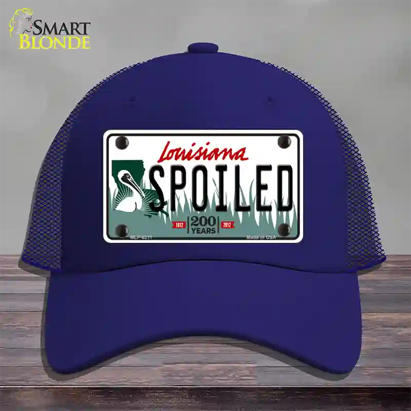 Spoiled Louisiana Novelty License Plate Hat Mesh / Royal Blue