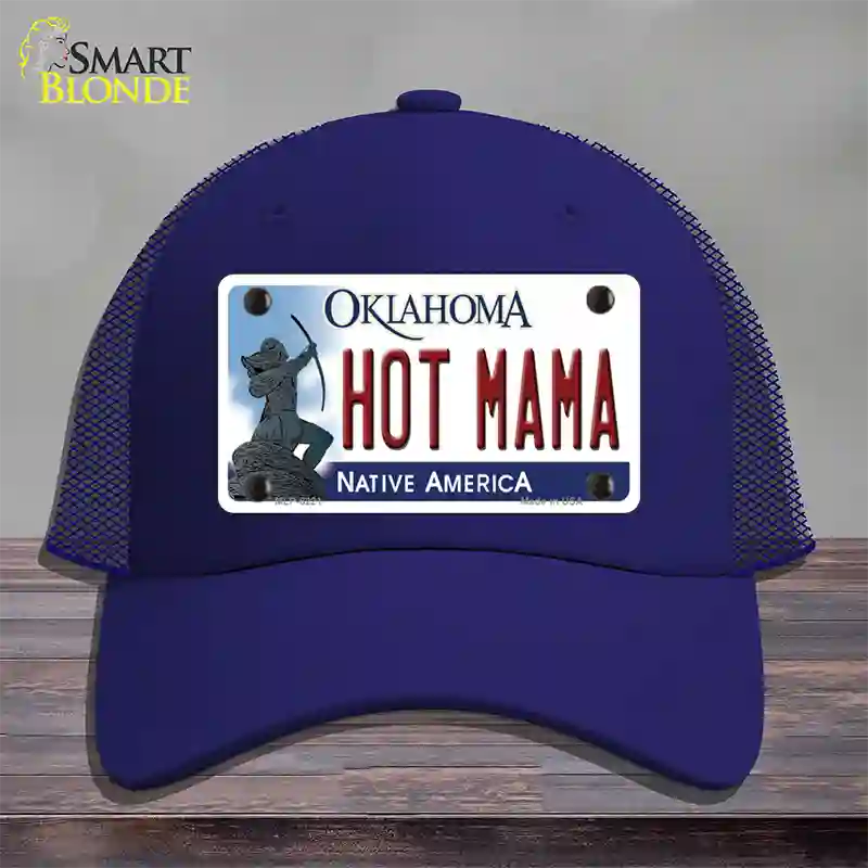 Hot Mama Oklahoma Novelty License Plate Hat Mesh / Royal Blue