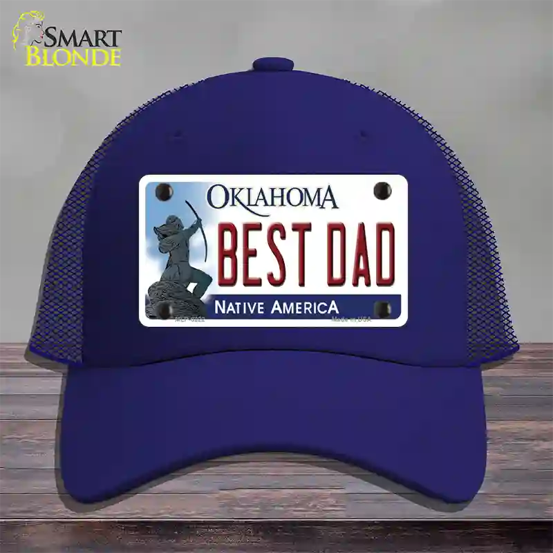 Best Dad Oklahoma Novelty License Plate Hat Mesh / Royal Blue