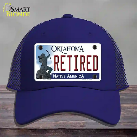 Retired Oklahoma Novelty License Plate Hat Mesh / Royal Blue