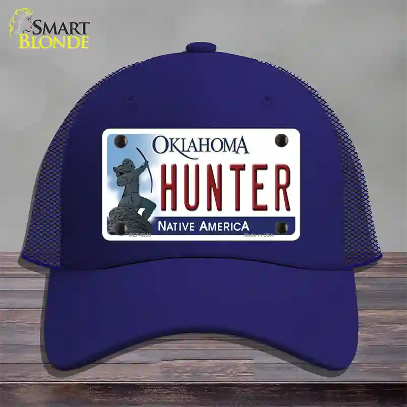 Hunter Oklahoma Novelty License Plate Hat Mesh / Royal Blue