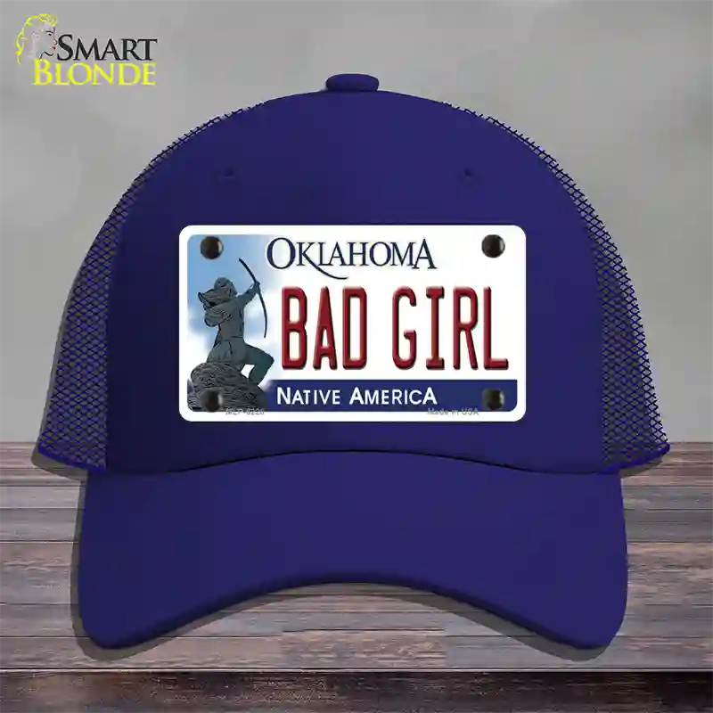 Bad Girl Oklahoma Novelty License Plate Hat Mesh / Royal Blue