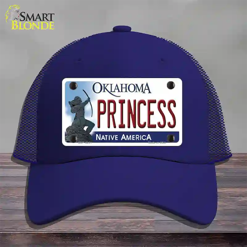 Princess Oklahoma Novelty License Plate Hat Mesh / Royal Blue