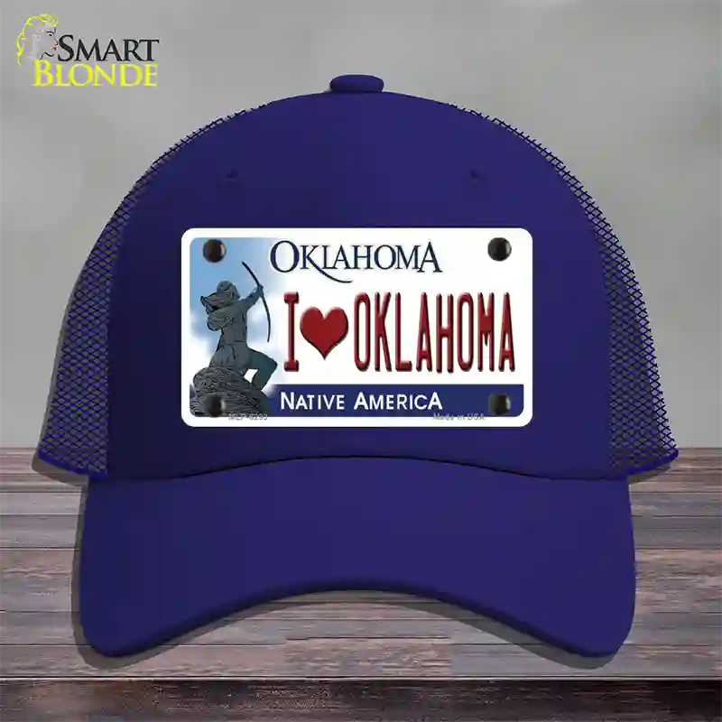 I Love Oklahoma Novelty License Plate Hat Mesh / Royal Blue