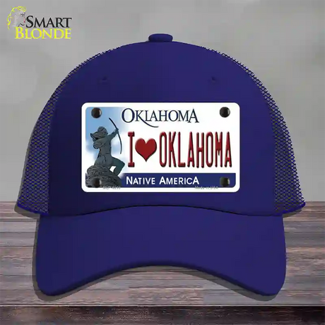 I Love Oklahoma Novelty License Plate Hat Mesh / Royal Blue