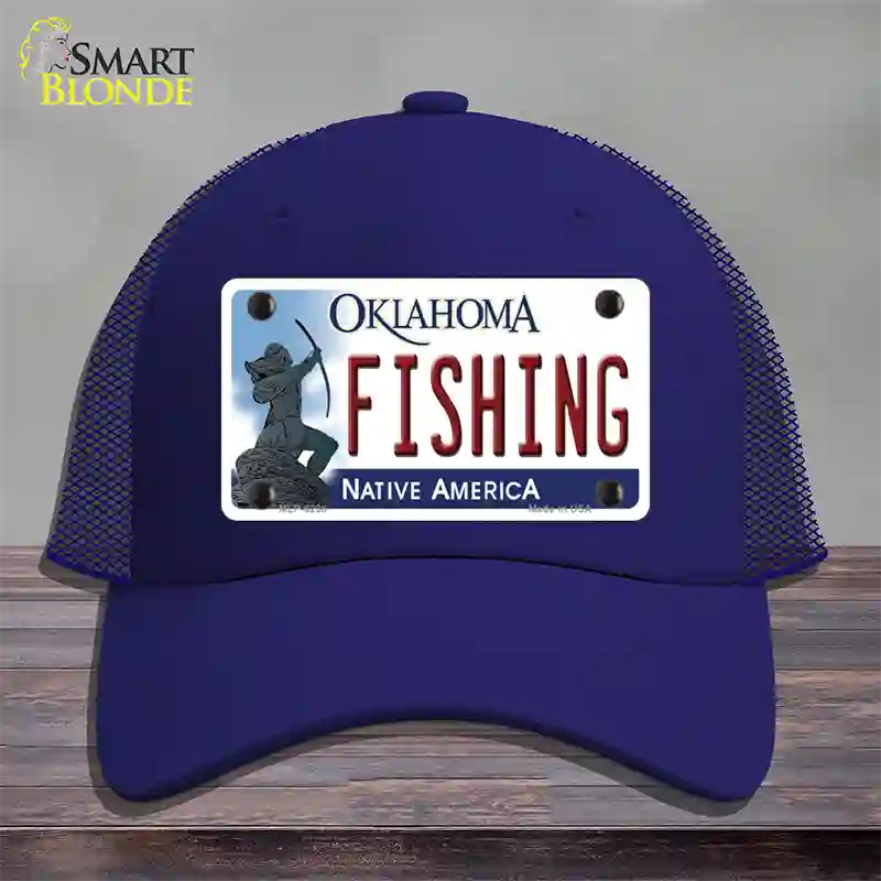 Fishing Oklahoma Novelty License Plate Hat Mesh / Royal Blue