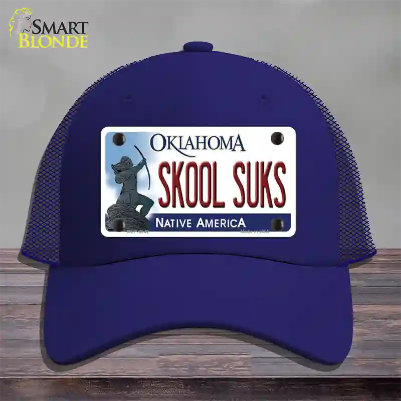 Skool Suks Oklahoma Novelty License Plate Hat Mesh / Royal Blue