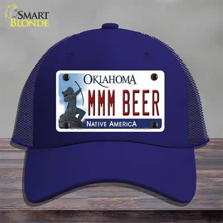 MMM Beer Oklahoma Novelty License Plate Hat Mesh / Royal Blue