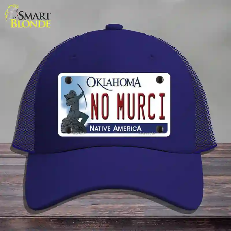 No Murci Oklahoma Novelty License Plate Hat Mesh / Royal Blue