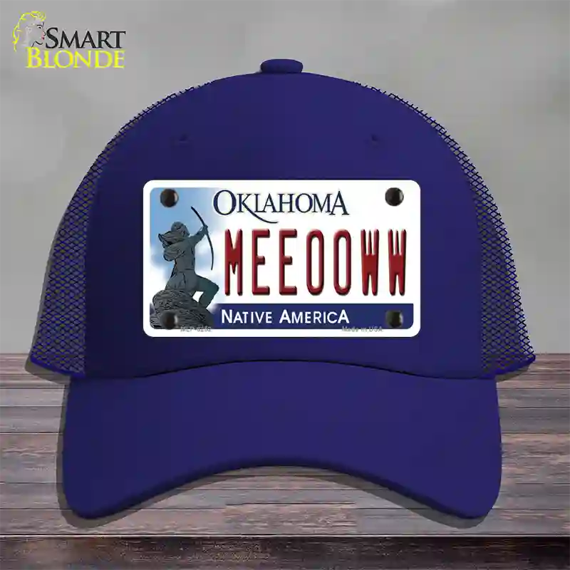 Meeooww Oklahoma Novelty License Plate Hat Mesh / Royal Blue