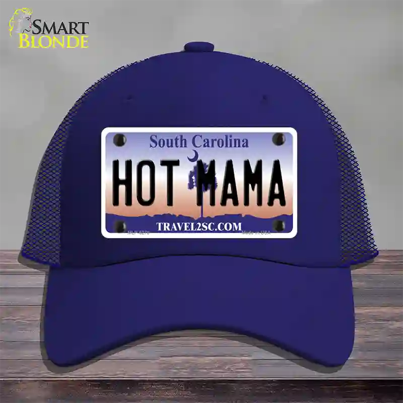 Hot Mama South Carolina Novelty License Plate Hat Mesh / Royal Blue