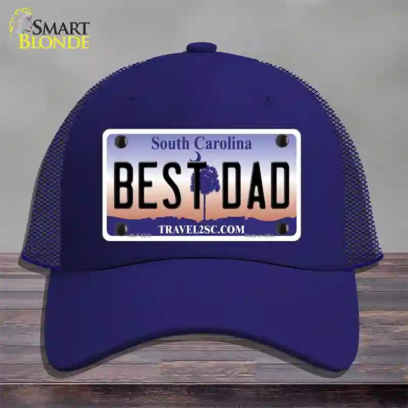 Best Dad South Carolina Novelty License Plate Hat Mesh / Royal Blue