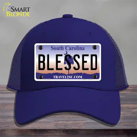 Blessed South Carolina Novelty License Plate Hat Mesh / Royal Blue