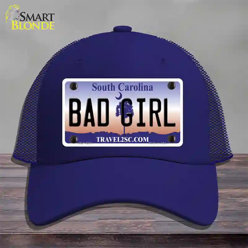 Bad Girl South Carolina Novelty License Plate Hat Mesh / Royal Blue