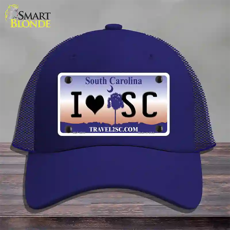 I Love South Carolina Novelty License Plate Hat Mesh / Royal Blue