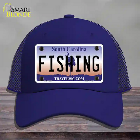 Fishing South Carolina Novelty License Plate Hat Mesh / Royal Blue