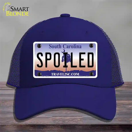 Spoiled South Carolina Novelty License Plate Hat Mesh / Royal Blue