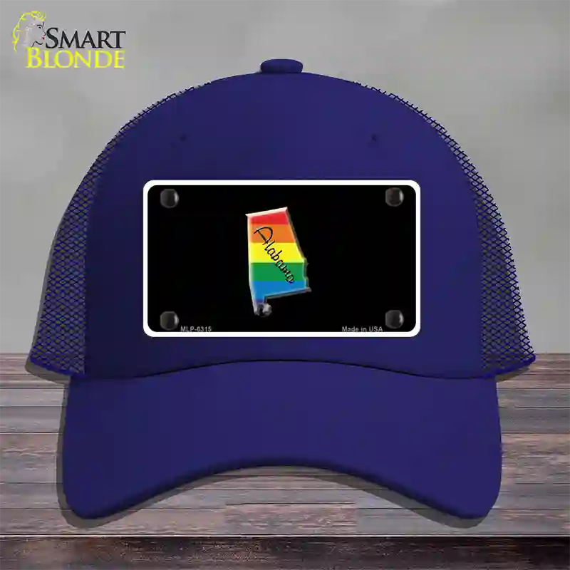 Alabama Rainbow Novelty License Plate Hat Mesh / Royal Blue