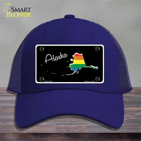 Alaska Rainbow Novelty License Plate Hat Mesh / Royal Blue