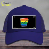 Arkansas Rainbow Novelty License Plate Hat Mesh / Royal Blue