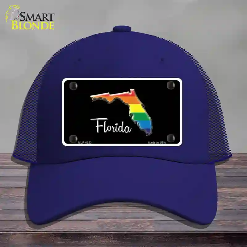 Florida Rainbow Novelty License Plate Hat Mesh / Royal Blue