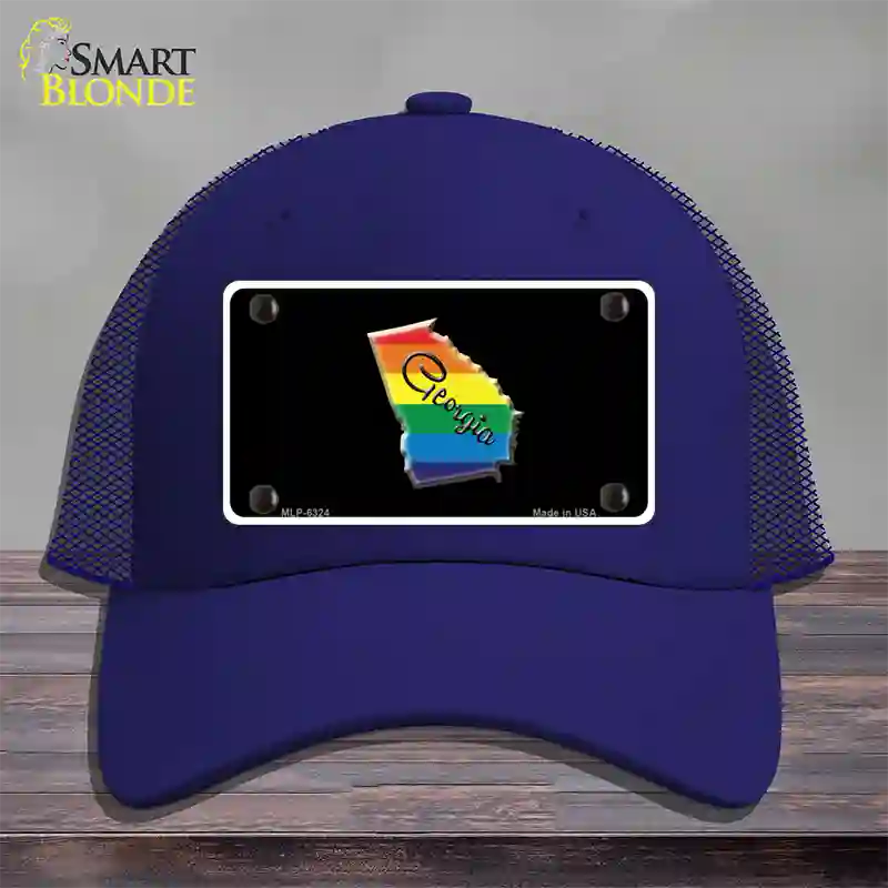 Georgia Rainbow Novelty License Plate Hat Mesh / Royal Blue