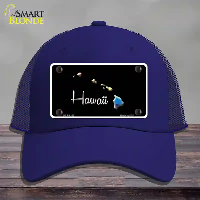 Hawaii Rainbow Novelty License Plate Hat Mesh / Royal Blue