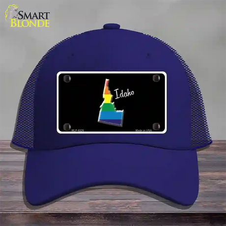 Idaho Rainbow Novelty License Plate Hat Mesh / Royal Blue