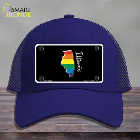 Illinois Rainbow Novelty License Plate Hat Mesh / Royal Blue