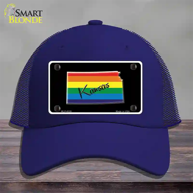 Kansas Rainbow Novelty License Plate Hat Mesh / Royal Blue