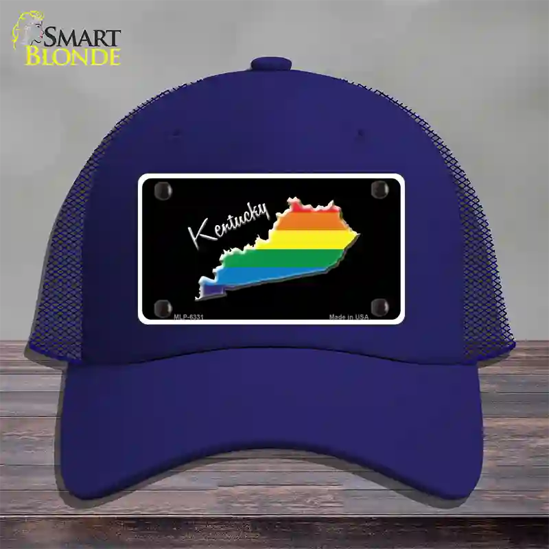 Kentucky Rainbow Novelty License Plate Hat Mesh / Royal Blue