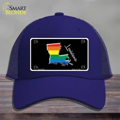 Louisiana Rainbow Novelty License Plate Hat Mesh / Royal Blue