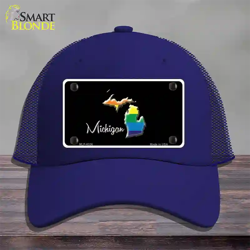 Michigan Rainbow Novelty License Plate Hat Mesh / Royal Blue